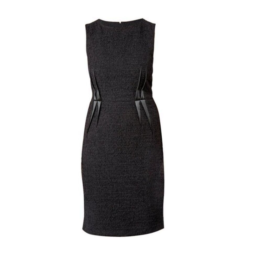 Armani Collezioni Wool Blend Tweed Black Sleeveless Sheath Midi Dress Size 2 - Picture 1 of 15